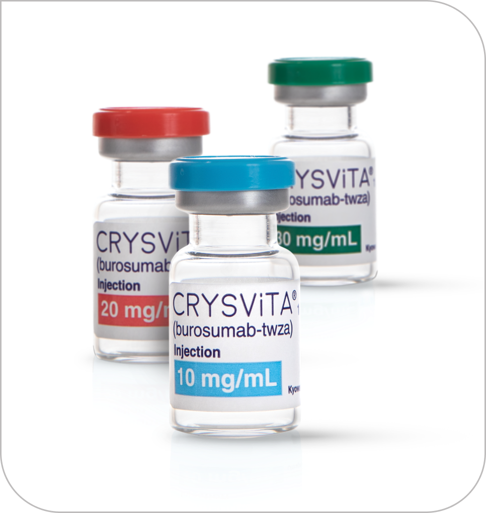 Vials of different doses of CRYSVITA